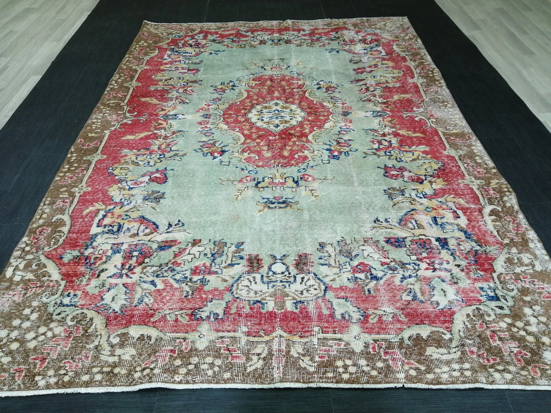 Red Turkish Runner Rug 6' 8" x 9' 6" Hand-Knotted | No. WR87646