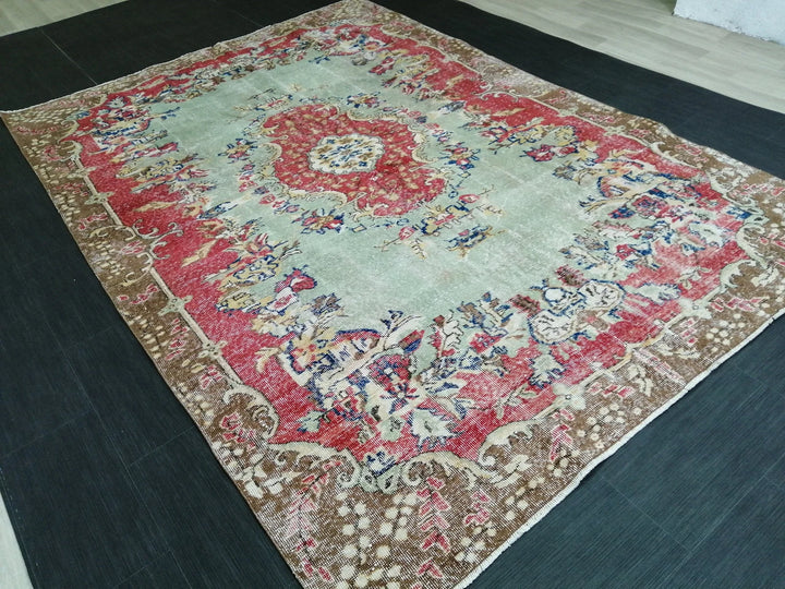 Red Turkish Runner Rug 6' 8" x 9' 6" Hand-Knotted | No. WR87646