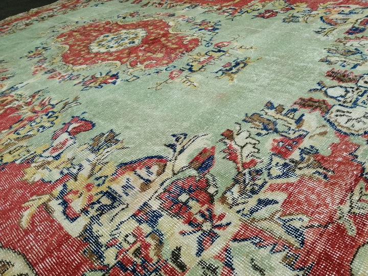 Red Turkish Runner Rug 6' 8" x 9' 6" Hand-Knotted | No. WR87646