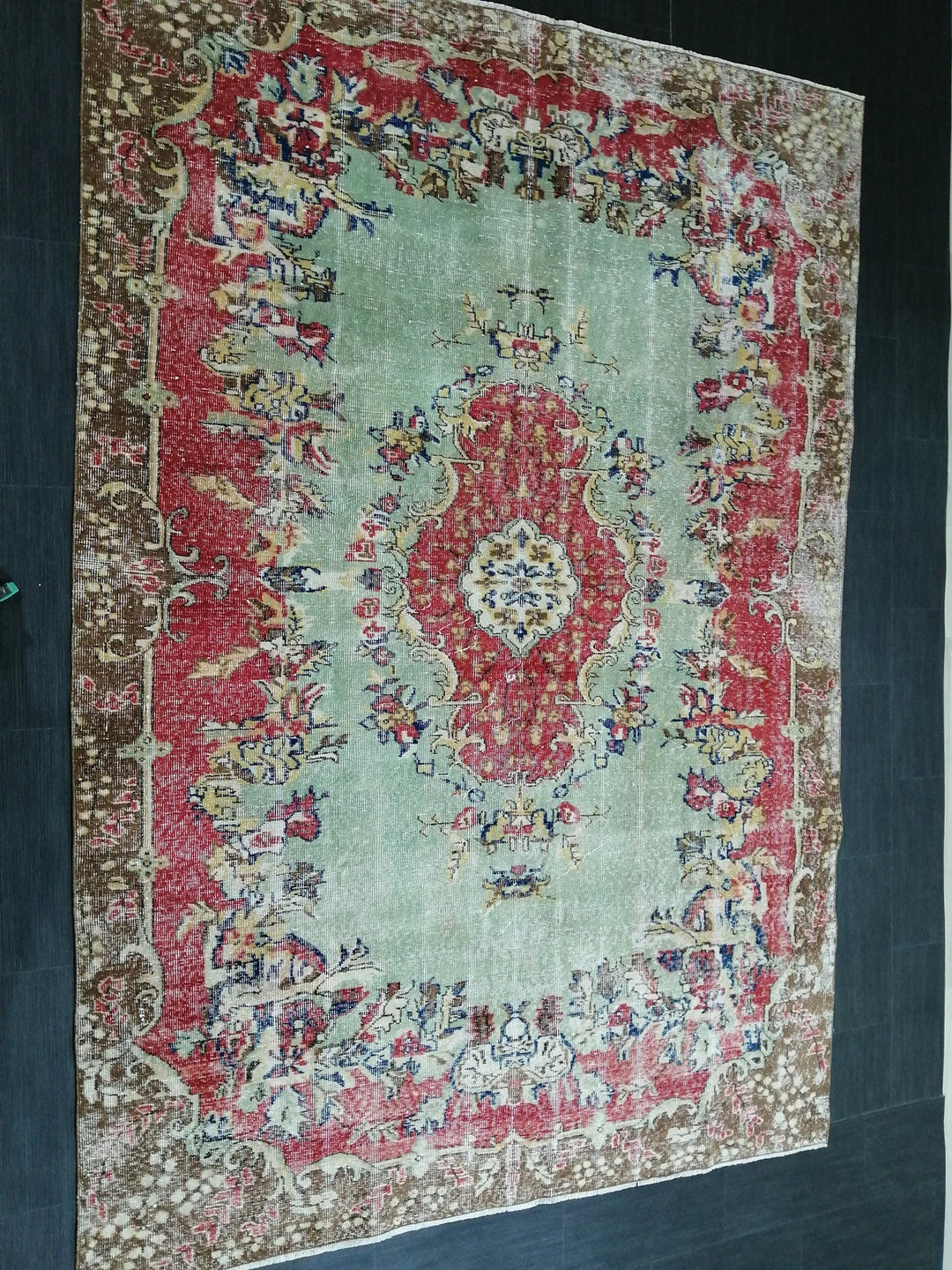 Red Turkish Runner Rug 6' 8" x 9' 6" Hand-Knotted | No. WR87646