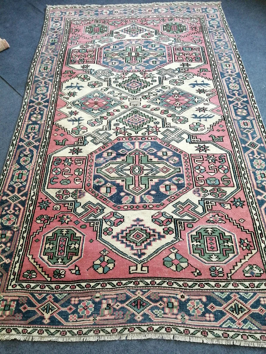Pink Turkish Runner Rug 4' 5" x 7' 8" Hand-Knotted | No. WR87648