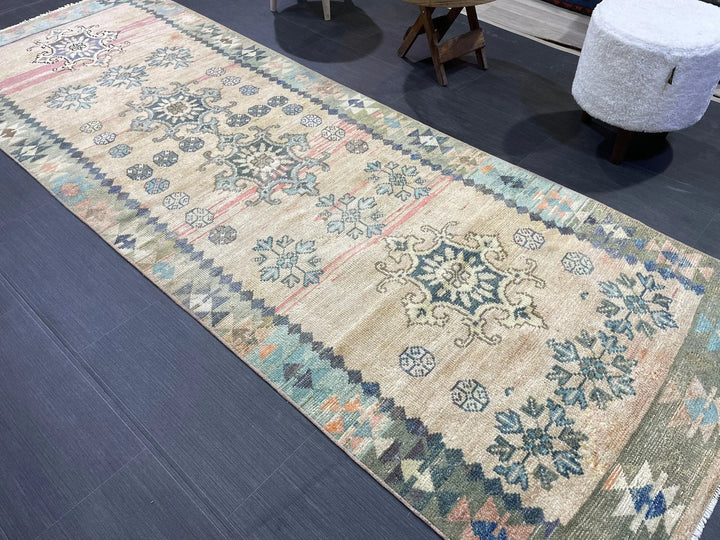 Beige Turkish Runner Rug 3' 1" x 9' Hand-Knotted | No. WR87662