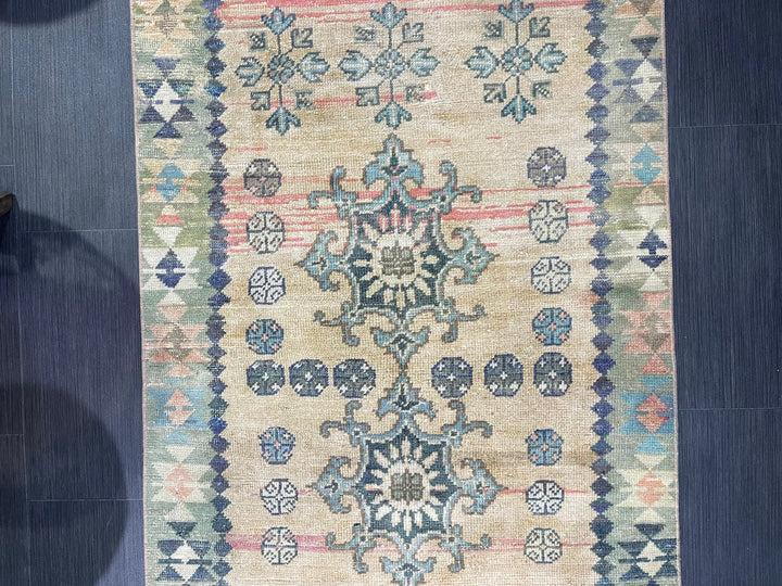 Beige Turkish Runner Rug 3' 1" x 9' Hand-Knotted | No. WR87662