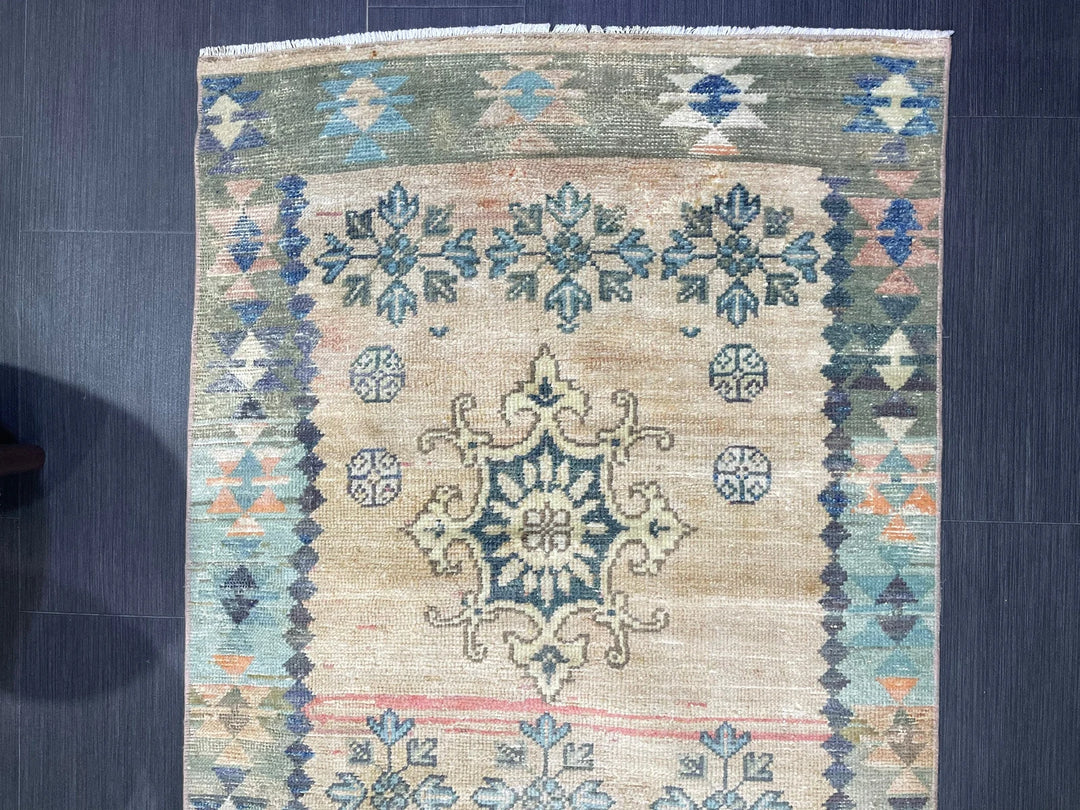Beige Turkish Runner Rug 3' 1" x 9' Hand-Knotted | No. WR87662