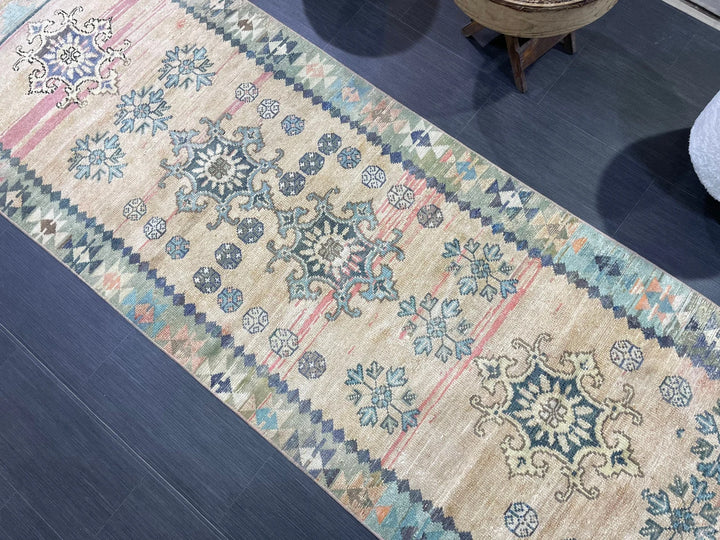 Beige Turkish Runner Rug 3' 1" x 9' Hand-Knotted | No. WR87662