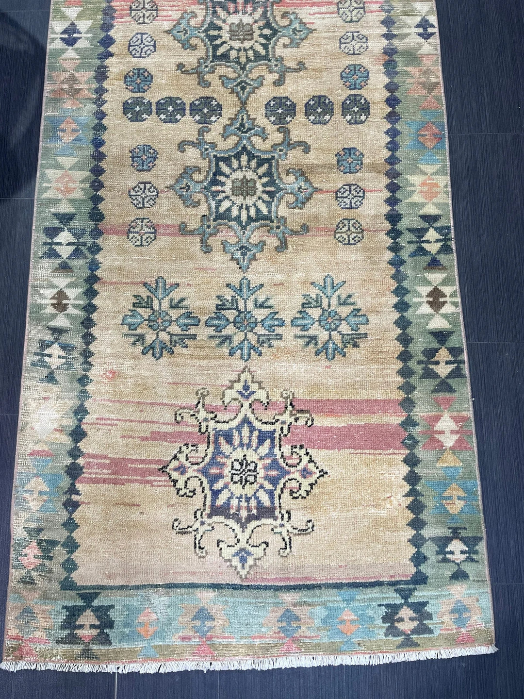 Beige Turkish Runner Rug 3' 1" x 9' Hand-Knotted | No. WR87662