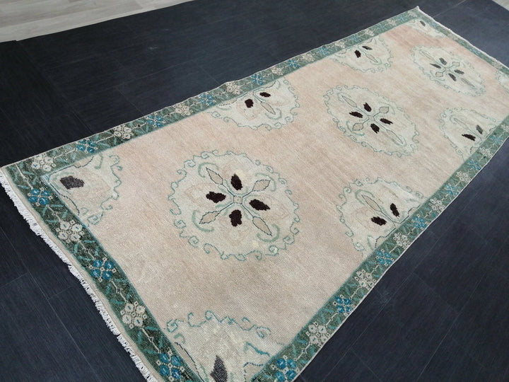 Beige Turkish Runner Rug 4' 2" x 11' 3" Hand-Knotted | No. WR88051