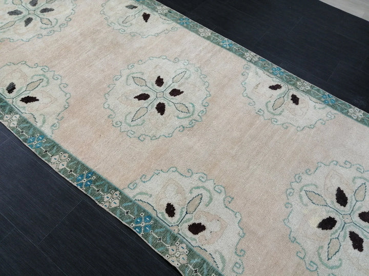 Beige Turkish Runner Rug 4' 2" x 11' 3" Hand-Knotted | No. WR88051