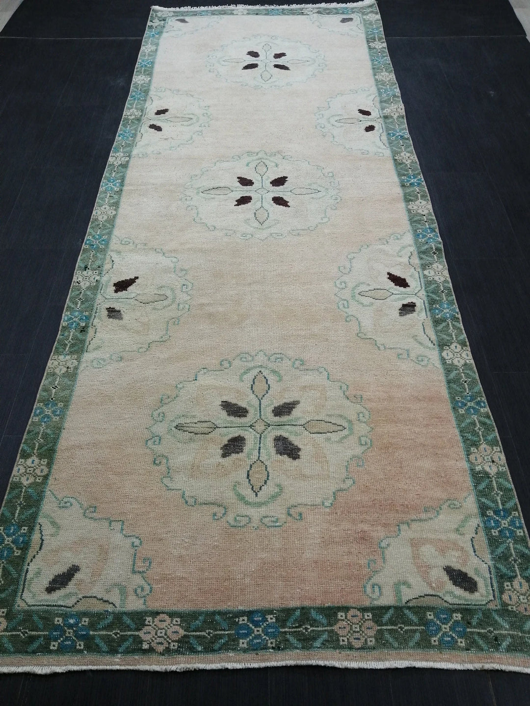 Beige Turkish Runner Rug 4' 2" x 11' 3" Hand-Knotted | No. WR88051