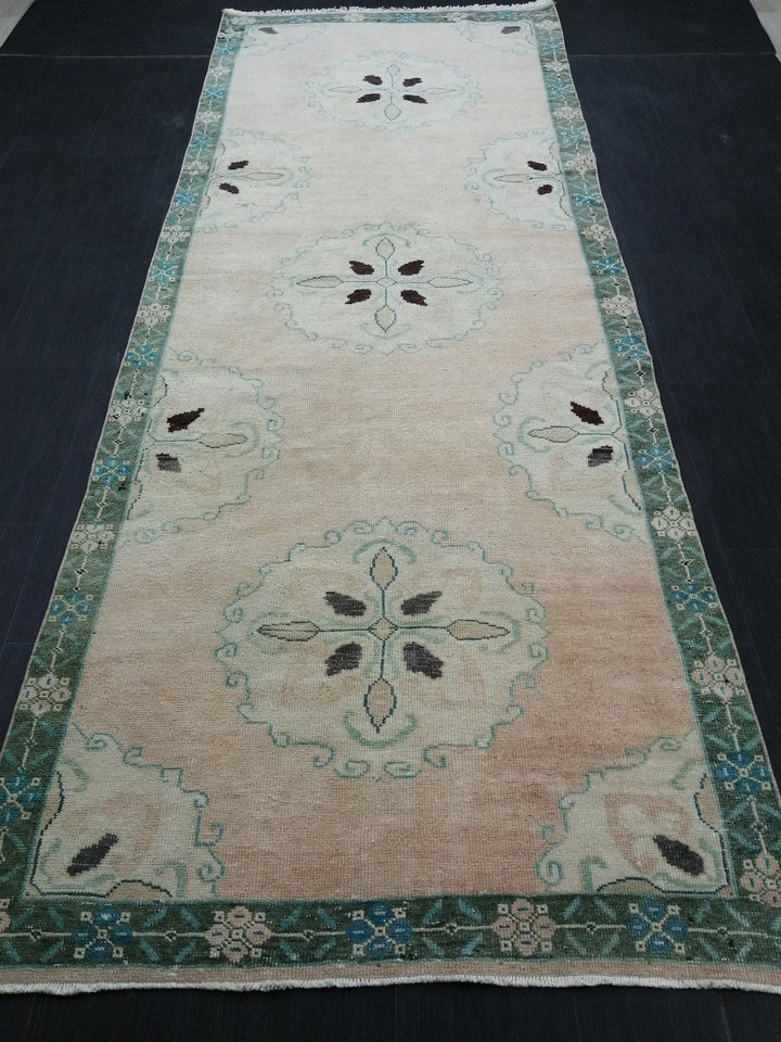Beige Turkish Runner Rug 4' 2" x 11' 3" Hand-Knotted | No. WR88051