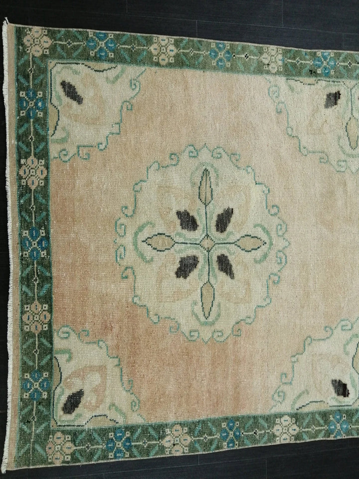 Beige Turkish Runner Rug 4' 2" x 11' 3" Hand-Knotted | No. WR88051