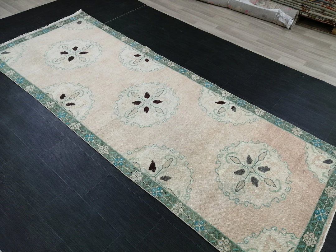 Beige Turkish Runner Rug 4' 2" x 11' 3" Hand-Knotted | No. WR88051