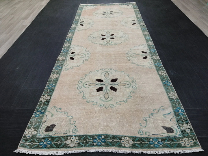 Beige Turkish Runner Rug 4' 2" x 11' 3" Hand-Knotted | No. WR88051