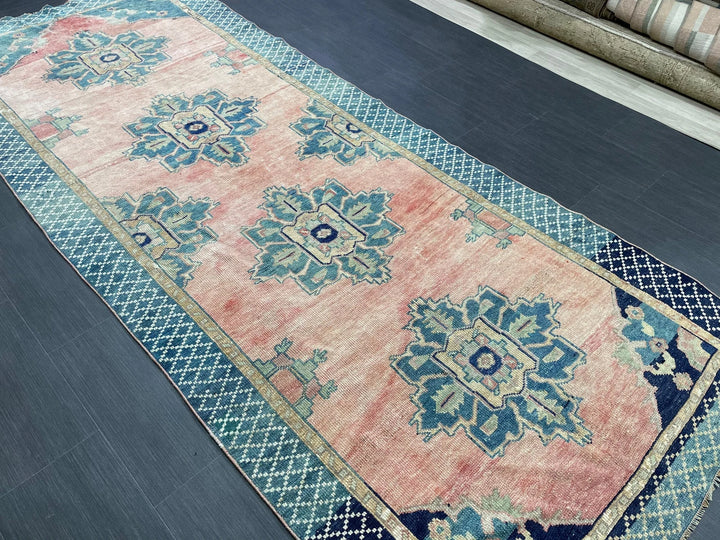 Green Turkish Runner Rug 4' 3" x 10' 1" Hand-Knotted | No. WR88261