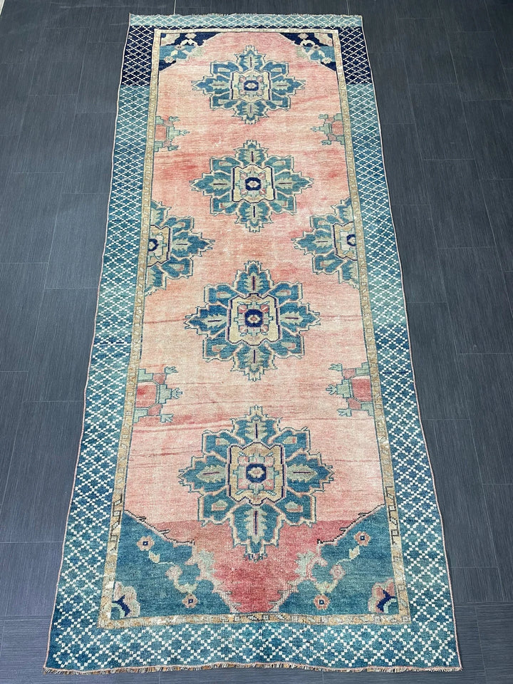 Green Turkish Runner Rug 4' 3" x 10' 1" Hand-Knotted | No. WR88261