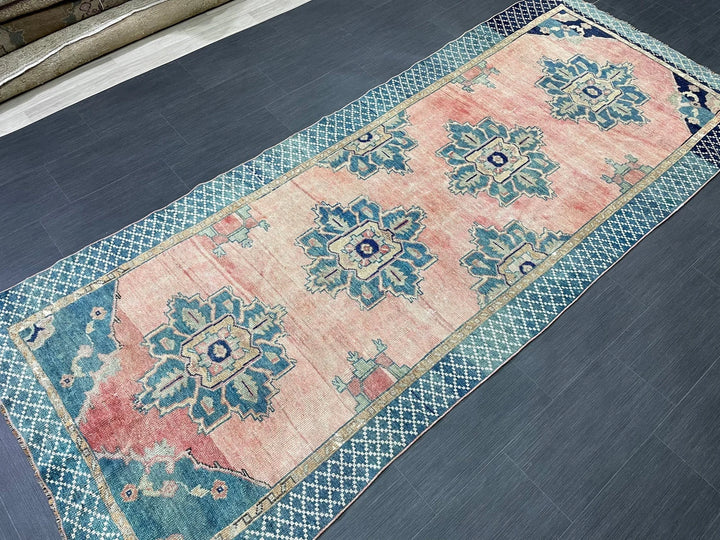 Green Turkish Runner Rug 4' 3" x 10' 1" Hand-Knotted | No. WR88261