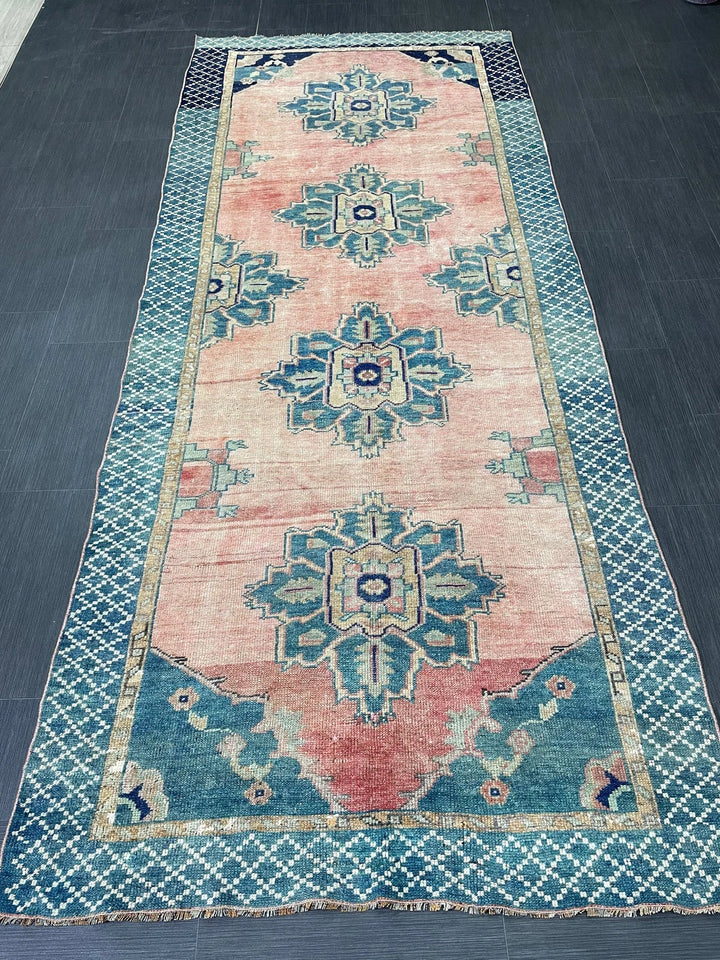 Green Turkish Runner Rug 4' 3" x 10' 1" Hand-Knotted | No. WR88261