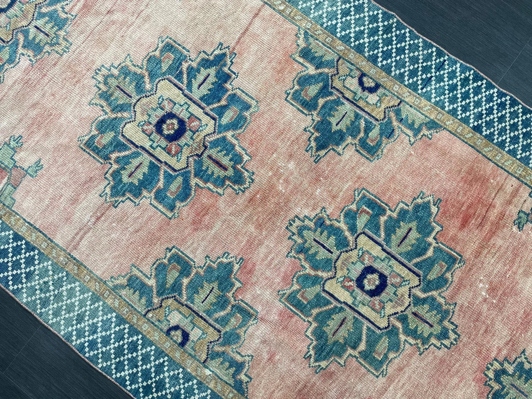 Green Turkish Runner Rug 4' 3" x 10' 1" Hand-Knotted | No. WR88261