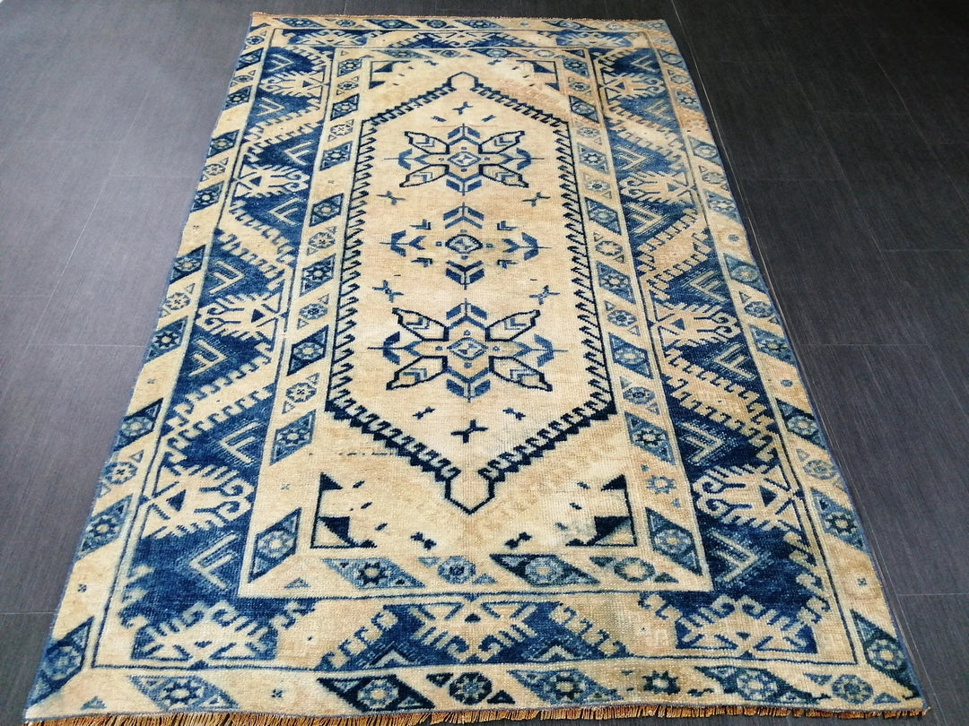 Blue Turkish Runner Rug 3' 11" x 6' 1" Hand-Knotted | No. WR88450