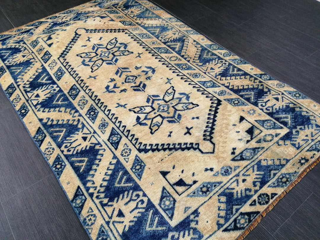 Blue Turkish Runner Rug 3' 11" x 6' 1" Hand-Knotted | No. WR88450