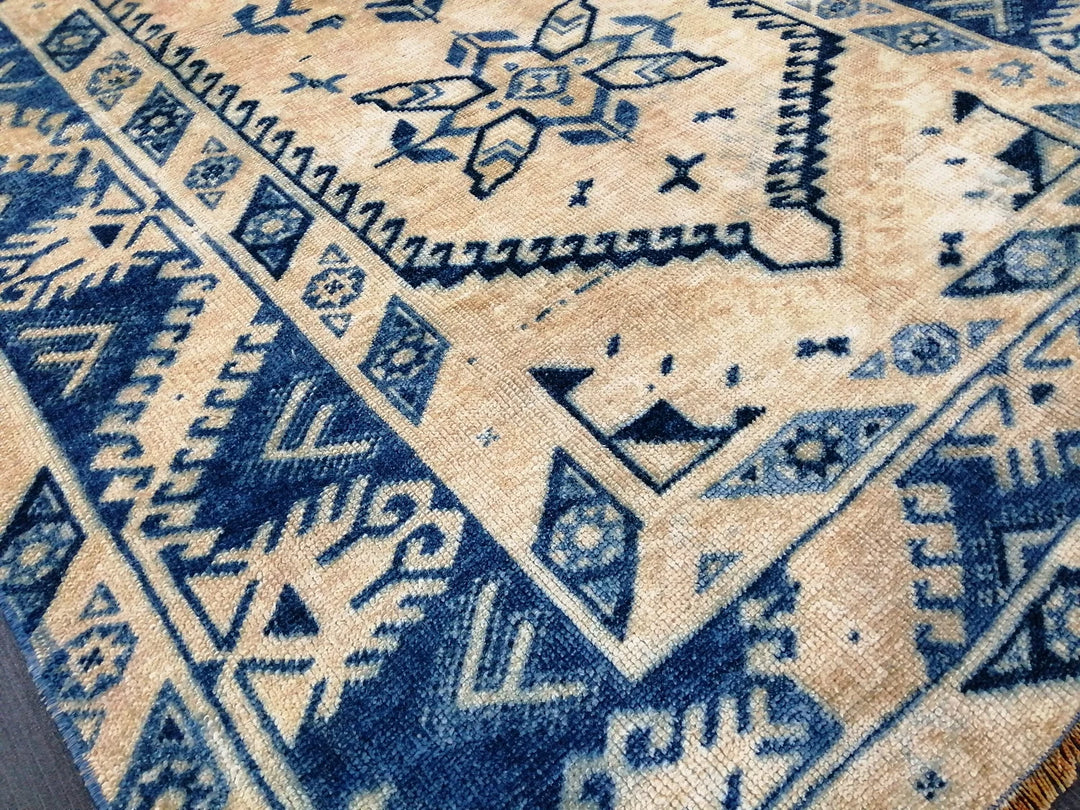 Blue Turkish Runner Rug 3' 11" x 6' 1" Hand-Knotted | No. WR88450