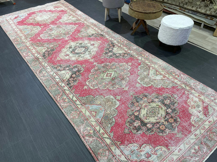 Beige Turkish Runner Rug 4' 3" x 11' 7" Hand-Knotted | No. WR88471