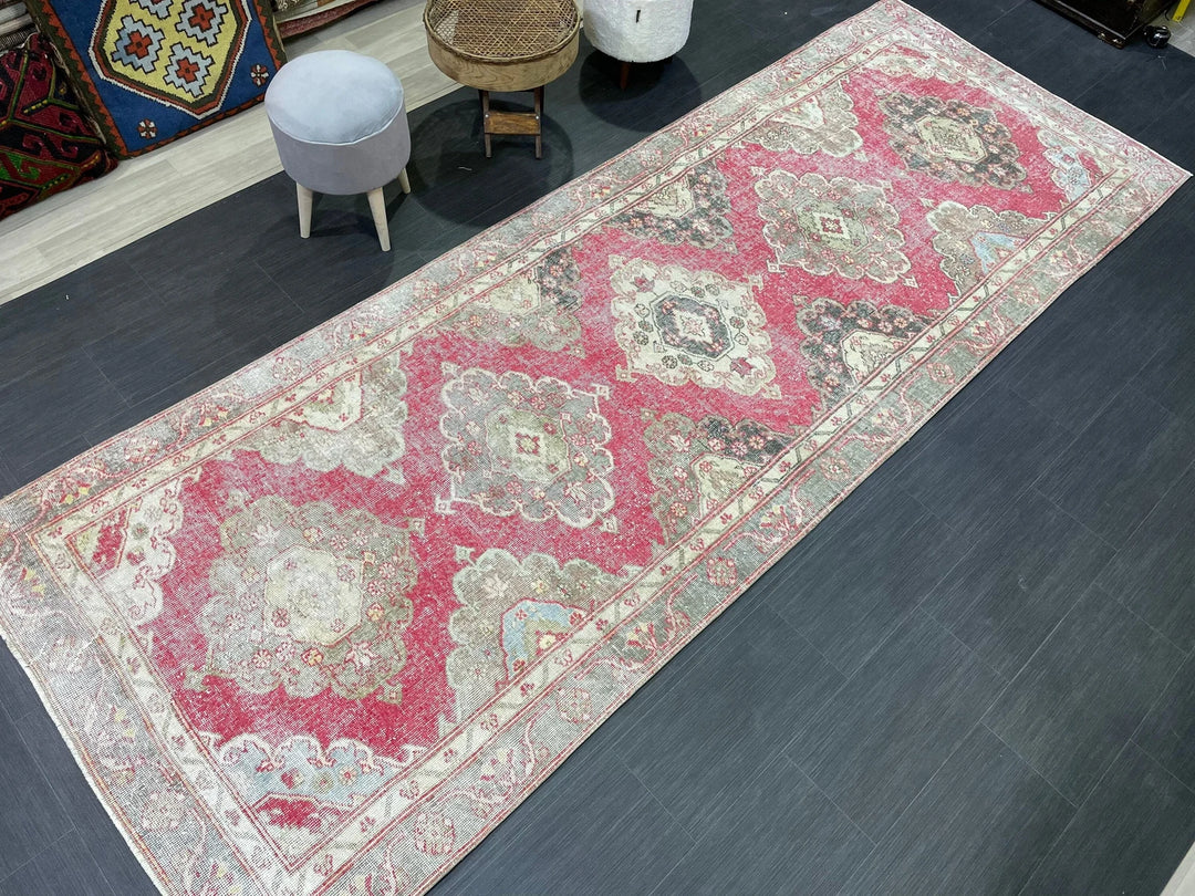 Beige Turkish Runner Rug 4' 3" x 11' 7" Hand-Knotted | No. WR88471