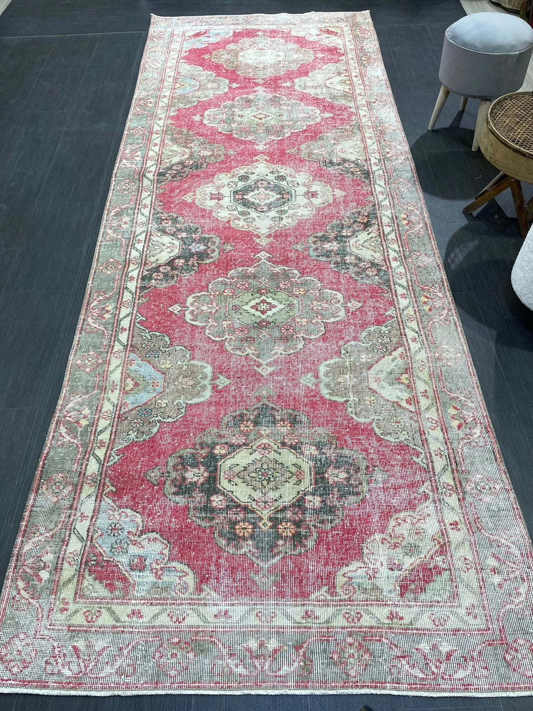 Beige Turkish Runner Rug 4' 3" x 11' 7" Hand-Knotted | No. WR88471