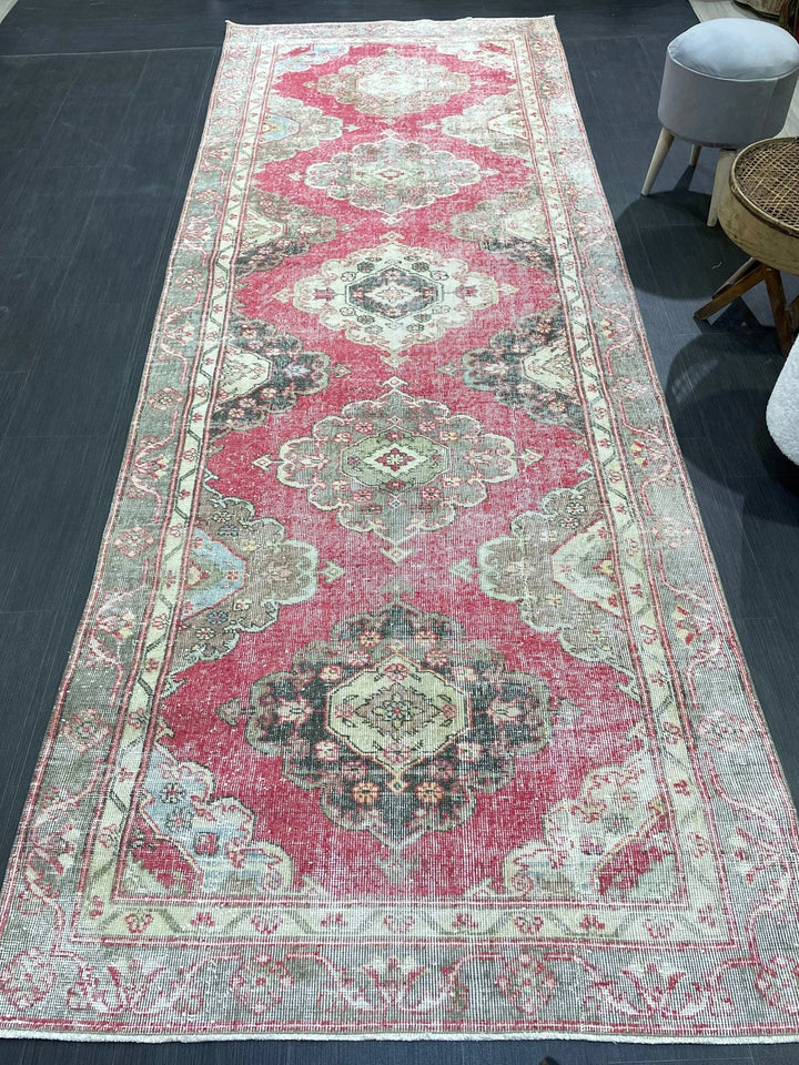 Beige Turkish Runner Rug 4' 3" x 11' 7" Hand-Knotted | No. WR88471