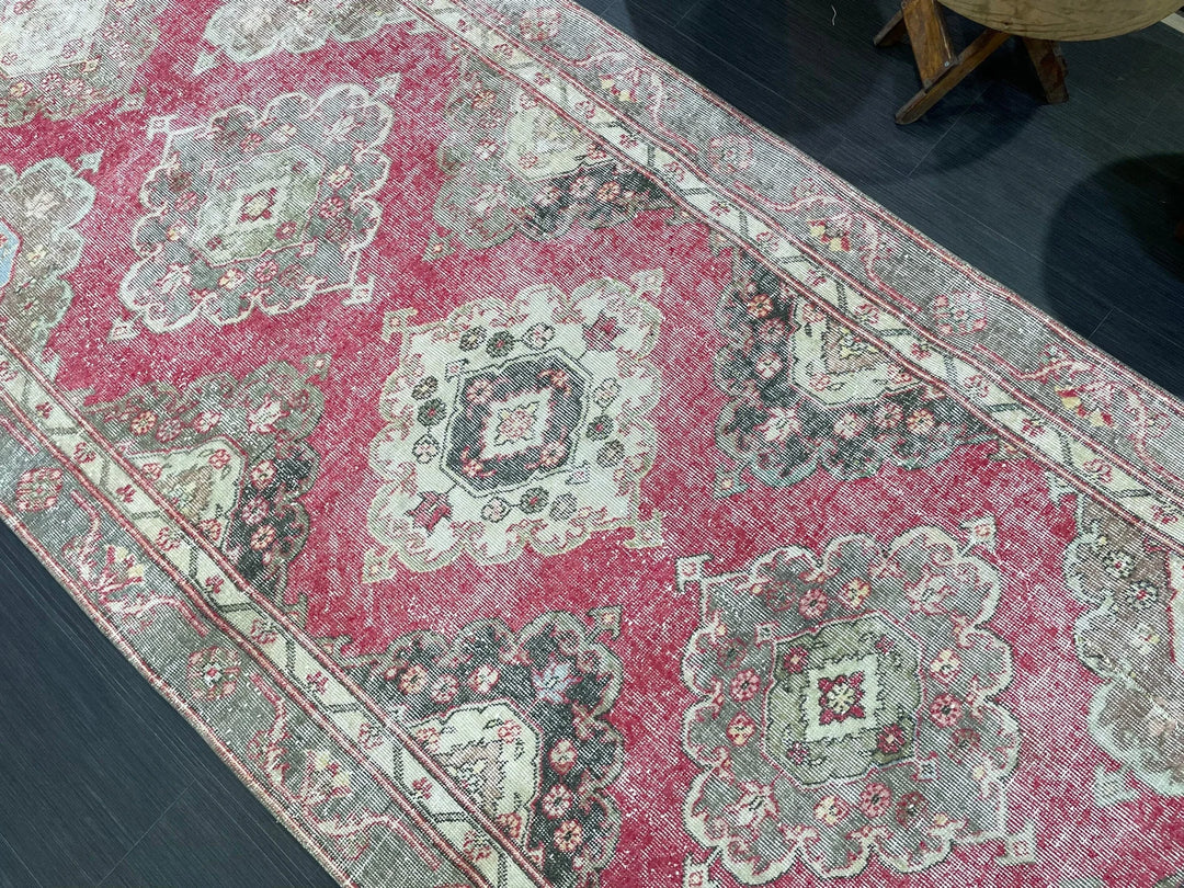 Beige Turkish Runner Rug 4' 3" x 11' 7" Hand-Knotted | No. WR88471