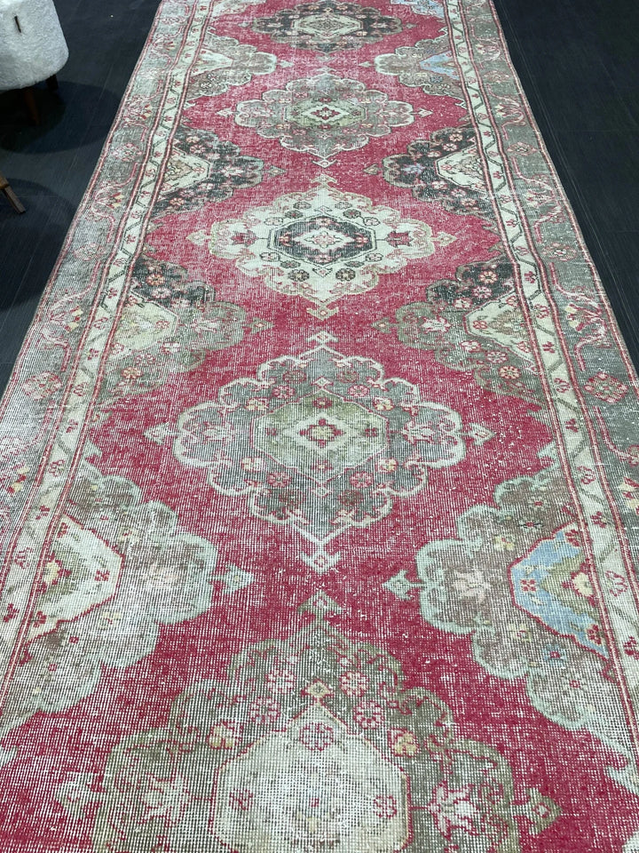 Beige Turkish Runner Rug 4' 3" x 11' 7" Hand-Knotted | No. WR88471