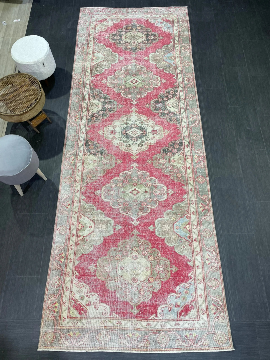 Beige Turkish Runner Rug 4' 3" x 11' 7" Hand-Knotted | No. WR88471