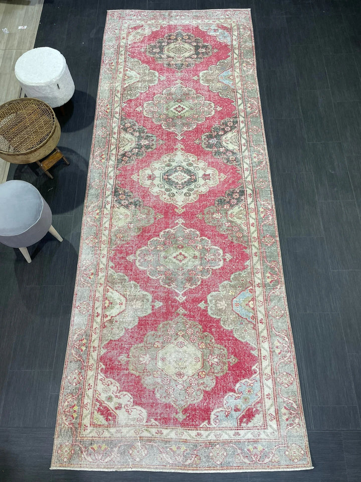 Beige Turkish Runner Rug 4' 3" x 11' 7" Hand-Knotted | No. WR88471