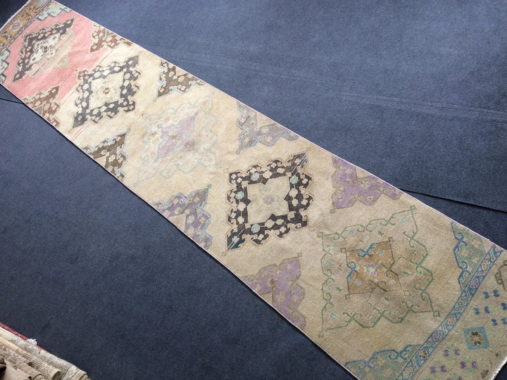 Beige Turkish Runner Rug 2' 8" x 13' 6" Hand-Knotted | No. WR88691