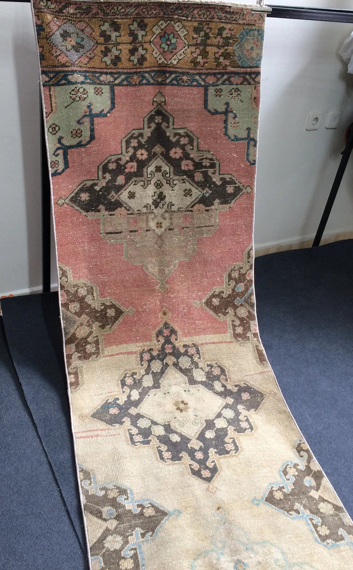 Beige Turkish Runner Rug 2' 8" x 13' 6" Hand-Knotted | No. WR88691