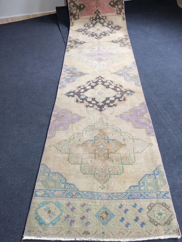 Beige Turkish Runner Rug 2' 8" x 13' 6" Hand-Knotted | No. WR88691