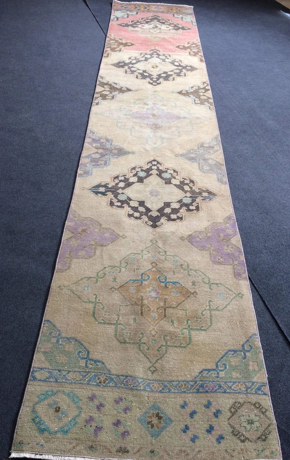 Beige Turkish Runner Rug 2' 8" x 13' 6" Hand-Knotted | No. WR88691
