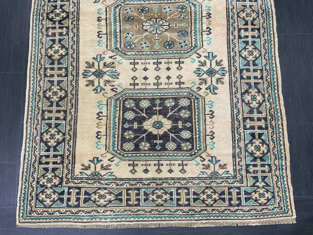 Beige Turkish Runner Rug 4' 6" x 11' 9" Hand-Knotted | No. WR88852