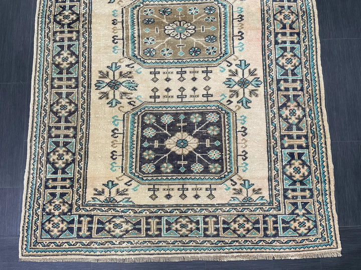 Beige Turkish Runner Rug 4' 6" x 11' 9" Hand-Knotted | No. WR88852