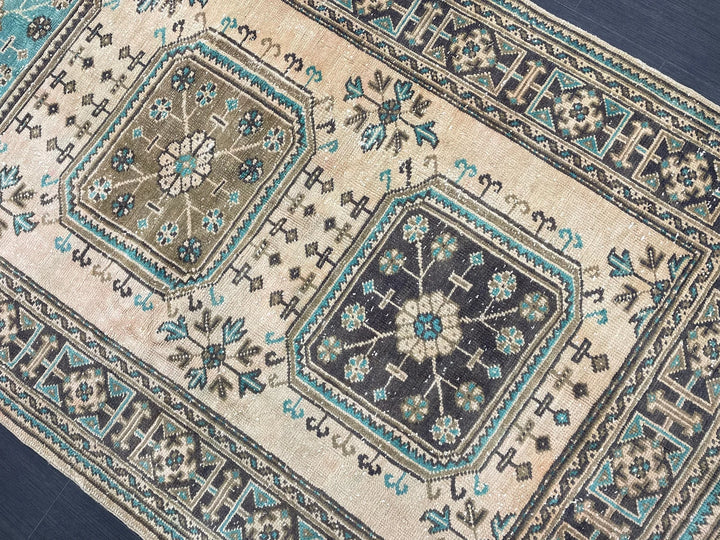 Beige Turkish Runner Rug 4' 6" x 11' 9" Hand-Knotted | No. WR88852