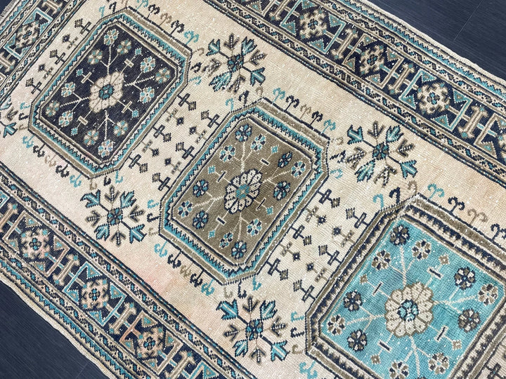 Beige Turkish Runner Rug 4' 6" x 11' 9" Hand-Knotted | No. WR88852