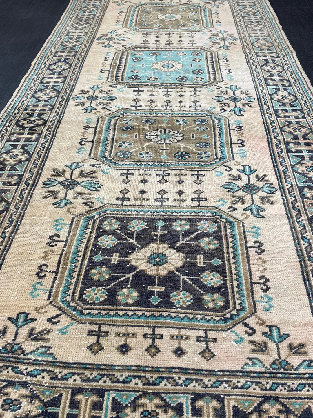 Beige Turkish Runner Rug 4' 6" x 11' 9" Hand-Knotted | No. WR88852