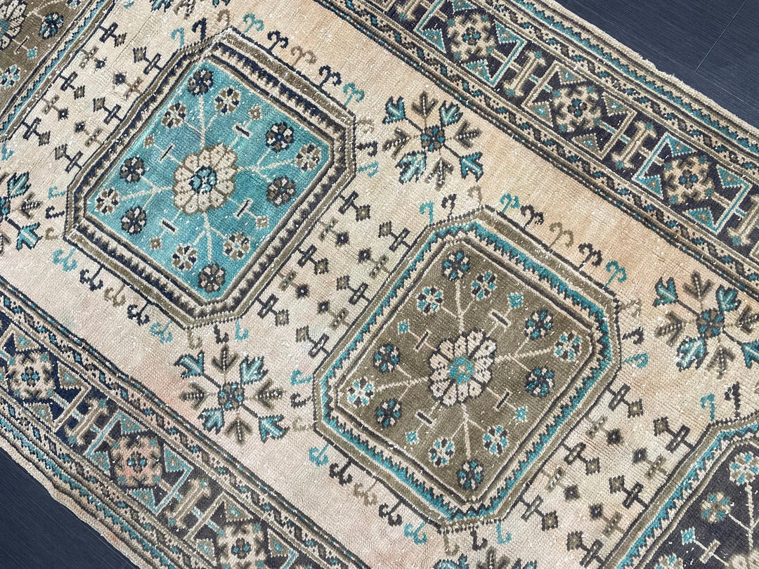 Beige Turkish Runner Rug 4' 6" x 11' 9" Hand-Knotted | No. WR88852
