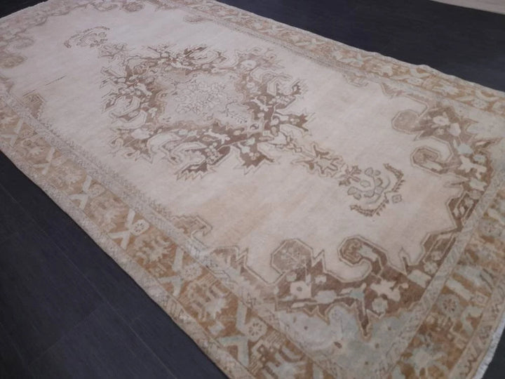 Cream Turkish Oushak Rug 5' 4" x 10' 8" Hand-Knotted | No. WR88939