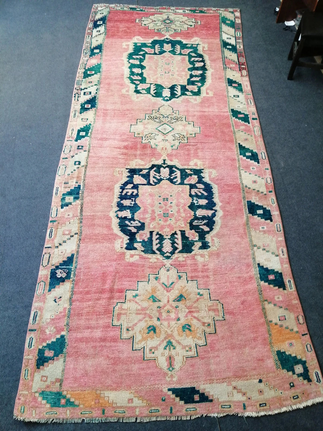 Beige Turkish Runner Rug 4' 5" x 10' 11" Hand-Knotted | No. WR89003