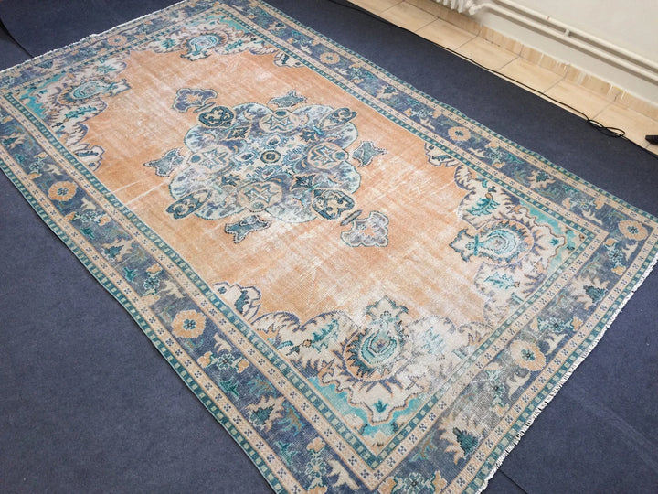 Beige Turkish Runner Rug 7' x 11' 5" Hand-Knotted | No. WR89041