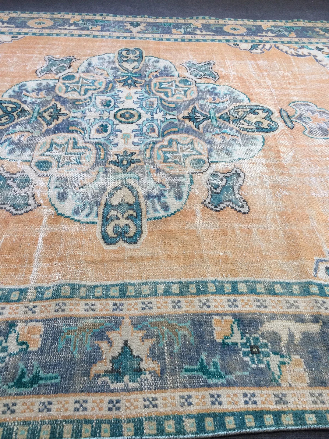 Beige Turkish Runner Rug 7' x 11' 5" Hand-Knotted | No. WR89041