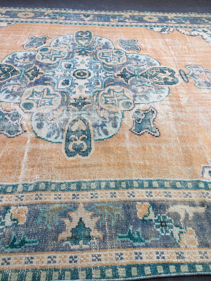 Beige Turkish Runner Rug 7' x 11' 5" Hand-Knotted | No. WR89041