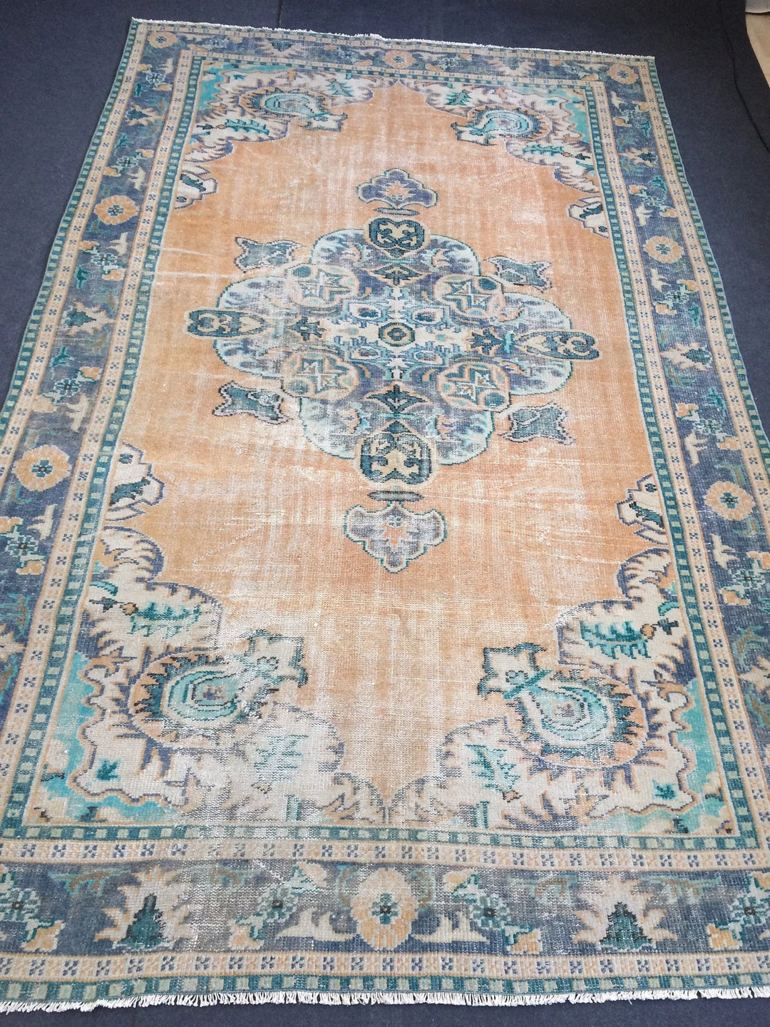Beige Turkish Runner Rug 7' x 11' 5" Hand-Knotted | No. WR89041