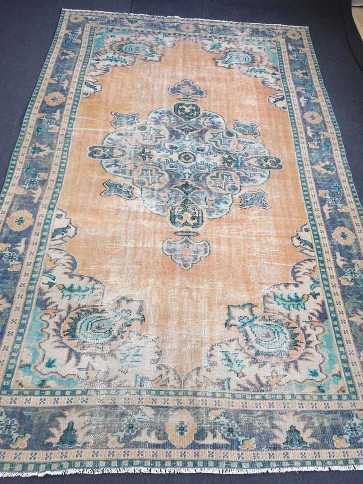 Beige Turkish Runner Rug 7' x 11' 5" Hand-Knotted | No. WR89041